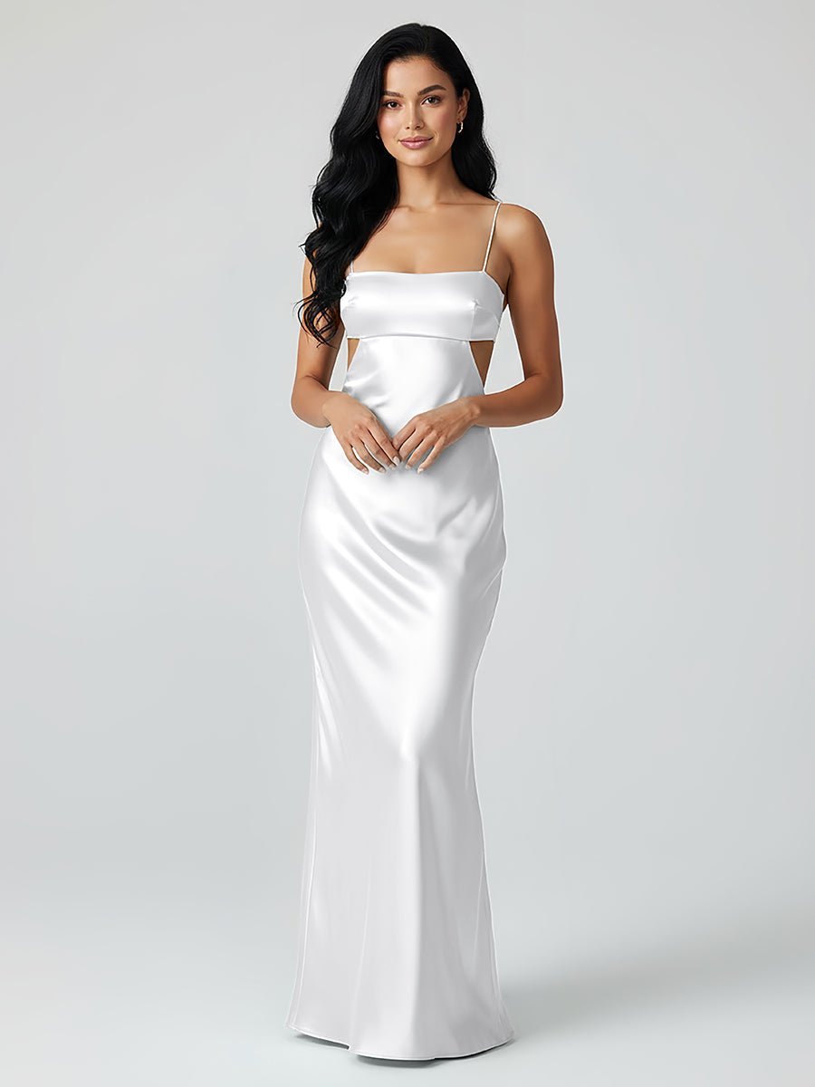 Spaghetti Straps Sheath Aqua Blue Evening Dress Formal Satin Party Dress - Curvevia