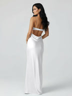 Spaghetti Straps Sheath Aqua Blue Evening Dress Formal Satin Party Dress - Curvevia