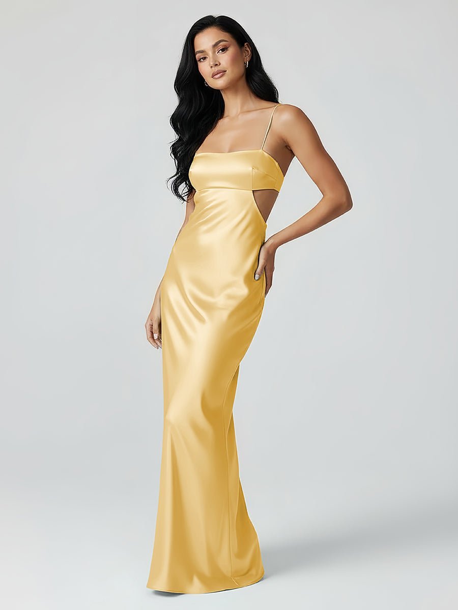 Spaghetti Straps Sheath Aqua Blue Evening Dress Formal Satin Party Dress - Curvevia