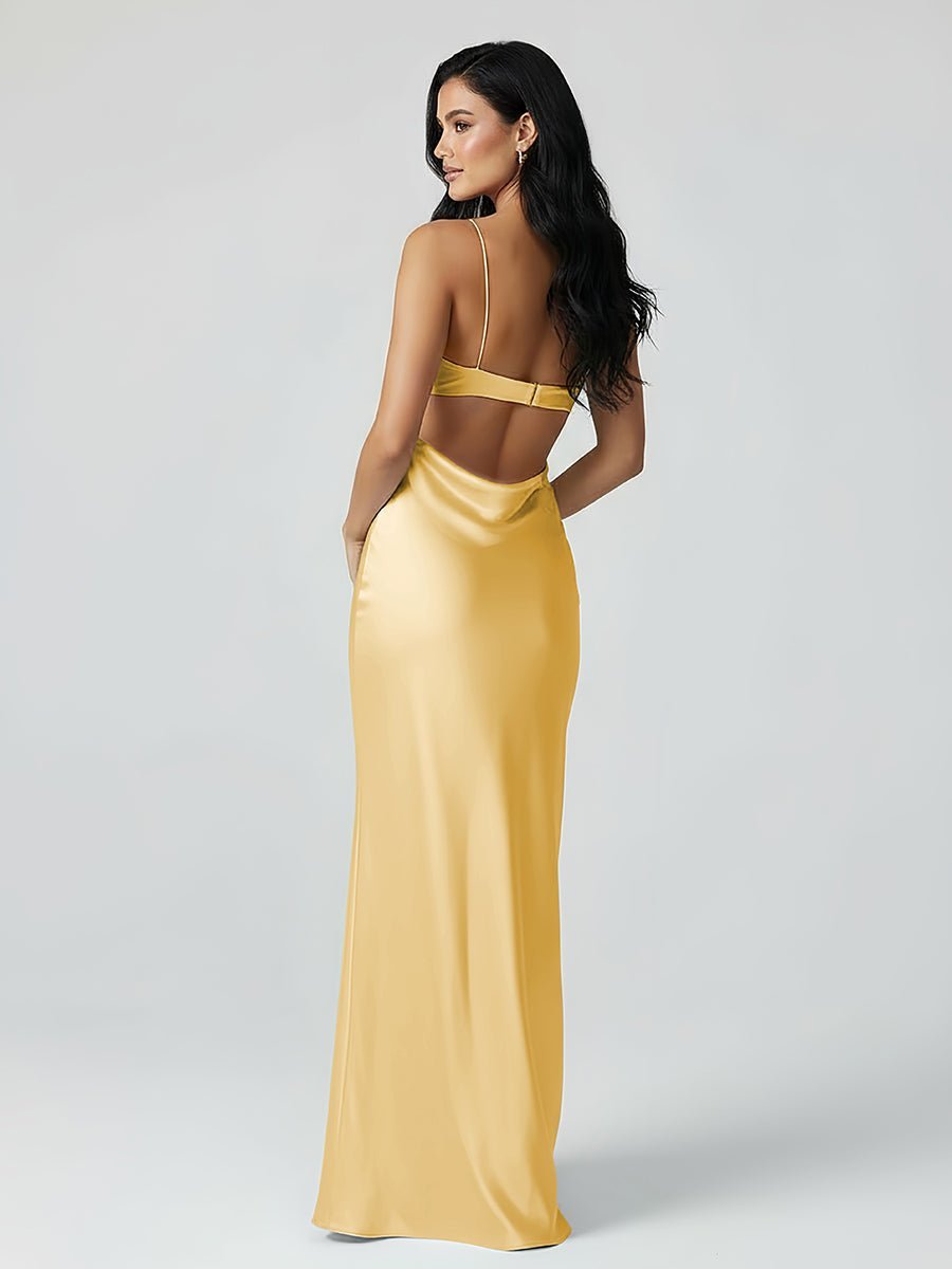 Spaghetti Straps Sheath Aqua Blue Evening Dress Formal Satin Party Dress - Curvevia