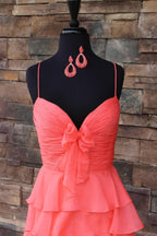 A Line Spaghetti Straps Yellow Long Evening Dress with Ruffles - Curvevia