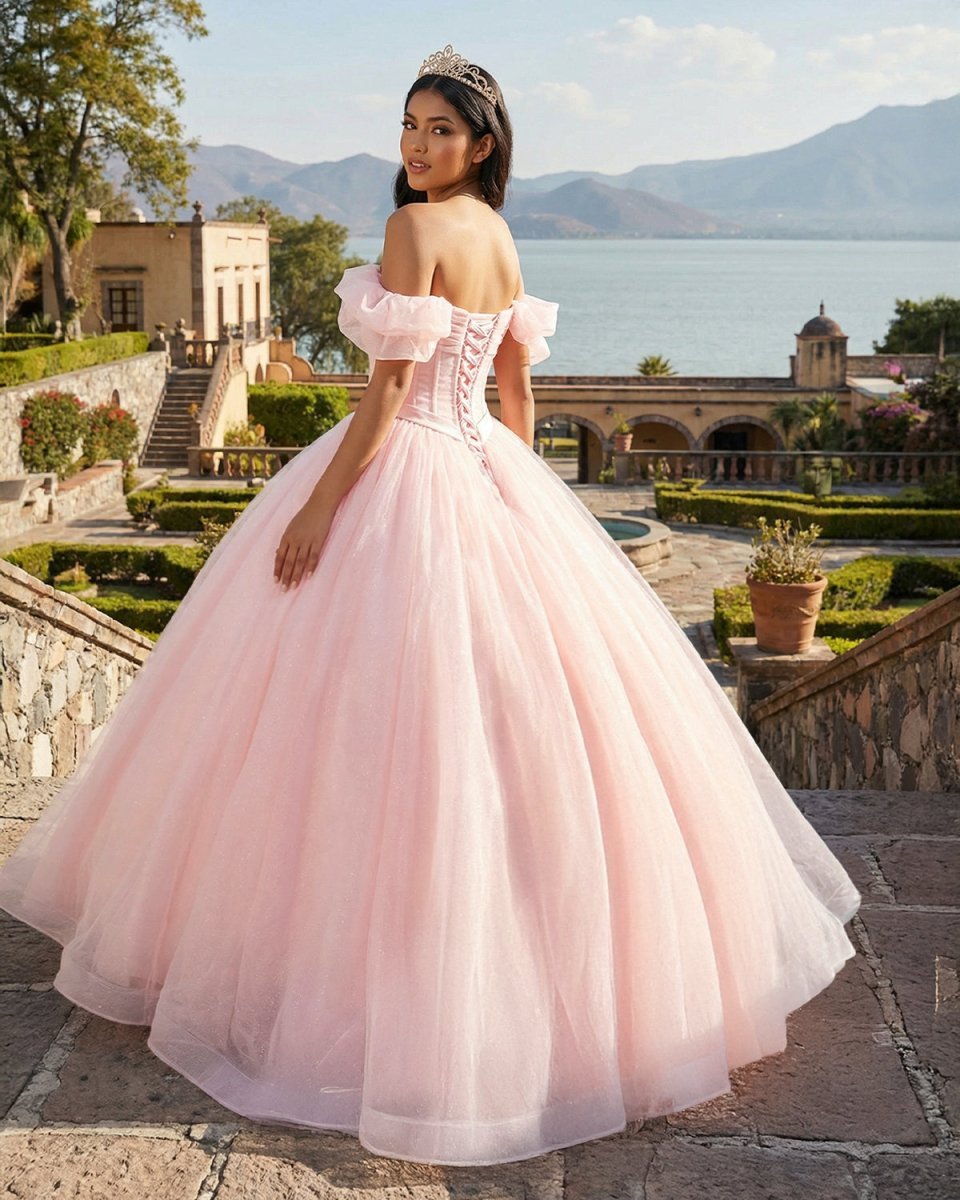 Pink A Line Tulle Off The Shoulder Floor-Length Quinceanera Dresses with Sashes - Curvevia