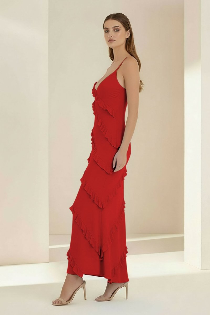 Sky Blue Halter Sheath Satin Backless Long Wedding Guest Dress With Ruffles - Curvevia