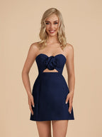 Sky Blue Sheath Strapless Flowers Cutout Short Homecoming Dresses - Curvevia