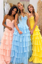 Fuchsia A Line Sweetheart Chiffon Ruffled Long Wedding Guest Dress With Bow - Curvevia