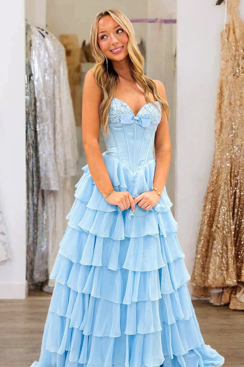 Fuchsia A Line Sweetheart Chiffon Ruffled Long Wedding Guest Dress With Bow - Curvevia