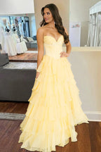 Fuchsia A Line Sweetheart Chiffon Ruffled Long Wedding Guest Dress With Bow - Curvevia