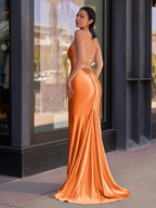 Cute Mermaid Spaghetti Straps Satin Long Evening Dress - Curvevia
