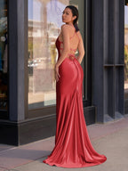 Cute Mermaid Spaghetti Straps Satin Long Evening Dress - Curvevia