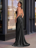 Cute Mermaid Spaghetti Straps Satin Long Evening Dress - Curvevia