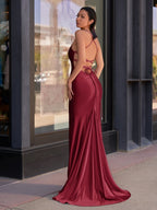 Cute Mermaid Spaghetti Straps Satin Long Evening Dress - Curvevia