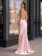 Cute Mermaid Spaghetti Straps Satin Long Evening Dress - Curvevia