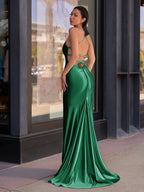 Cute Mermaid Spaghetti Straps Satin Long Evening Dress - Curvevia