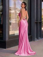 Cute Mermaid Spaghetti Straps Satin Long Evening Dress - Curvevia