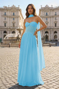 Pink Strapless A Line Chiffon Pleated Long Wedding Guest Dress - Curvevia