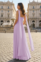 Pink Strapless A Line Chiffon Pleated Long Wedding Guest Dress - Curvevia
