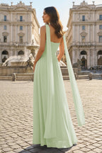 Pink Strapless A Line Chiffon Pleated Long Wedding Guest Dress - Curvevia