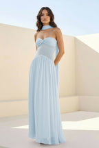 Pink Strapless A Line Chiffon Pleated Long Wedding Guest Dress - Curvevia
