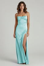 Spaghetti Straps Long Sheath Evening Dress With Split - Curvevia