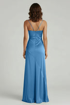 Spaghetti Straps Long Sheath Evening Dress With Split - Curvevia