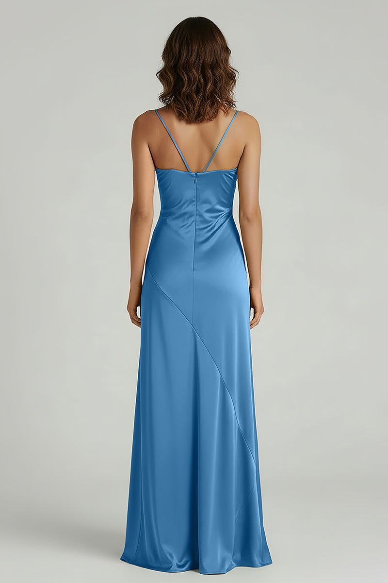 Spaghetti Straps Long Sheath Evening Dress With Split - Curvevia