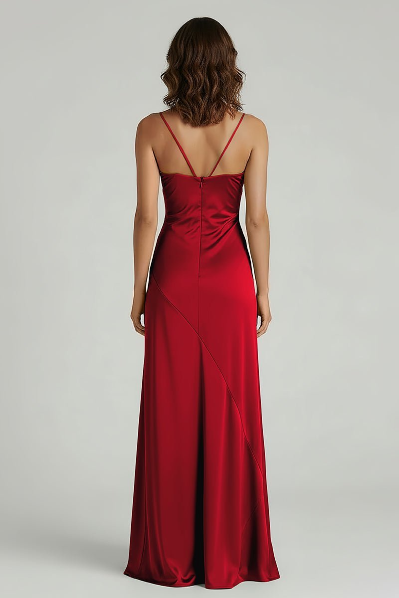 Spaghetti Straps Long Sheath Evening Dress With Split - Curvevia