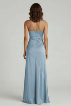 Spaghetti Straps Long Sheath Evening Dress With Split - Curvevia