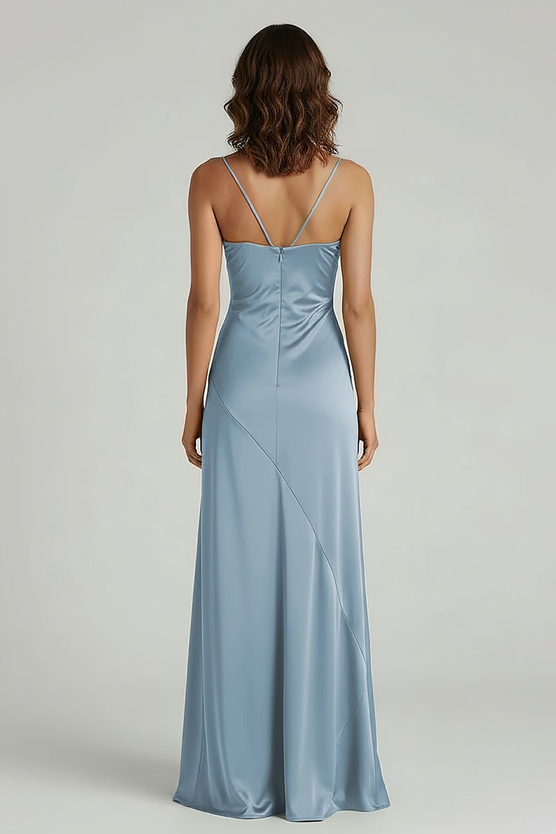 Spaghetti Straps Long Sheath Evening Dress With Split - Curvevia