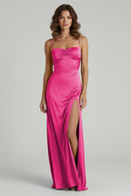 Spaghetti Straps Long Sheath Evening Dress With Split - Curvevia