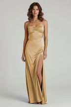 Spaghetti Straps Long Sheath Evening Dress With Split - Curvevia