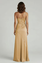 Spaghetti Straps Long Sheath Evening Dress With Split - Curvevia