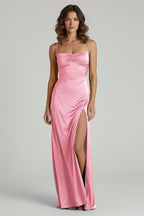 Spaghetti Straps Long Sheath Evening Dress With Split - Curvevia