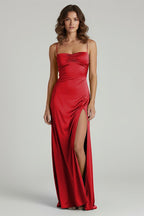 Spaghetti Straps Long Sheath Evening Dress With Split - Curvevia