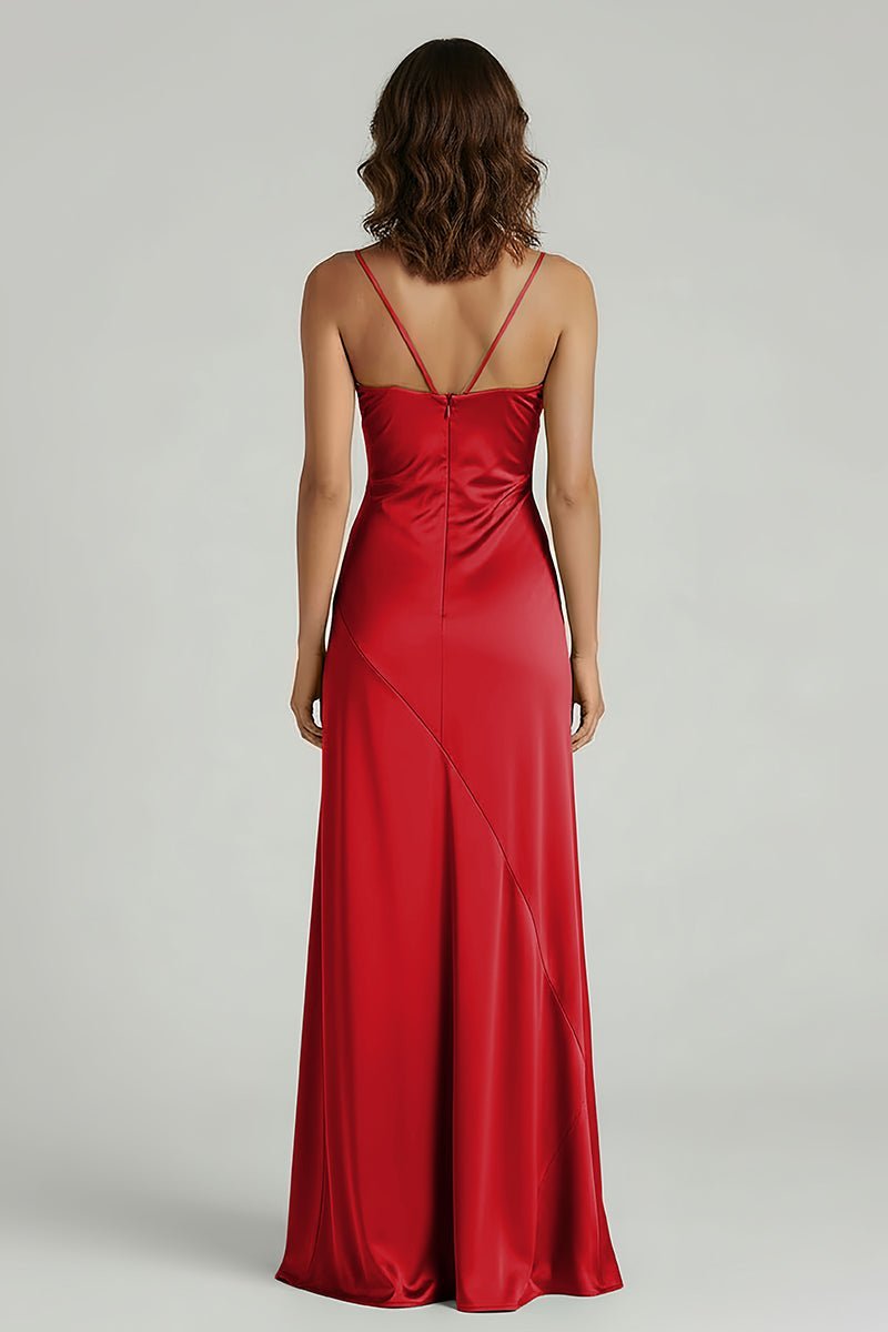 Spaghetti Straps Long Sheath Evening Dress With Split - Curvevia