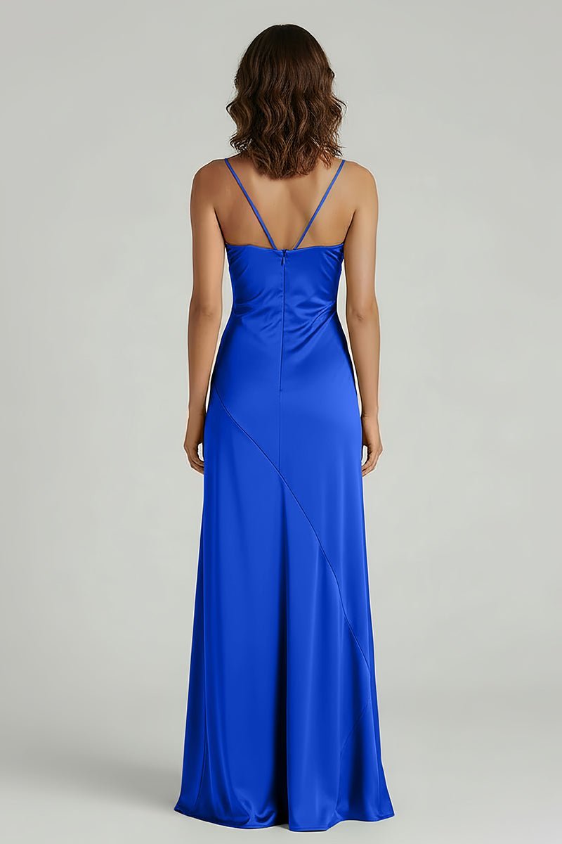 Spaghetti Straps Long Sheath Evening Dress With Split - Curvevia