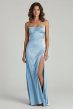 Spaghetti Straps Long Sheath Evening Dress With Split - Curvevia
