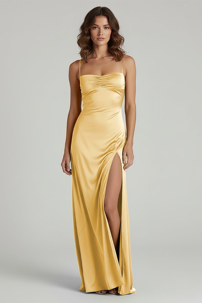 Spaghetti Straps Long Sheath Evening Dress With Split - Curvevia