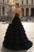 Yellow Sweetheart A Line Tiered Tulle Long Wedding Guest Dress - Curvevia