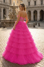 Yellow Sweetheart A Line Tiered Tulle Long Wedding Guest Dress - Curvevia