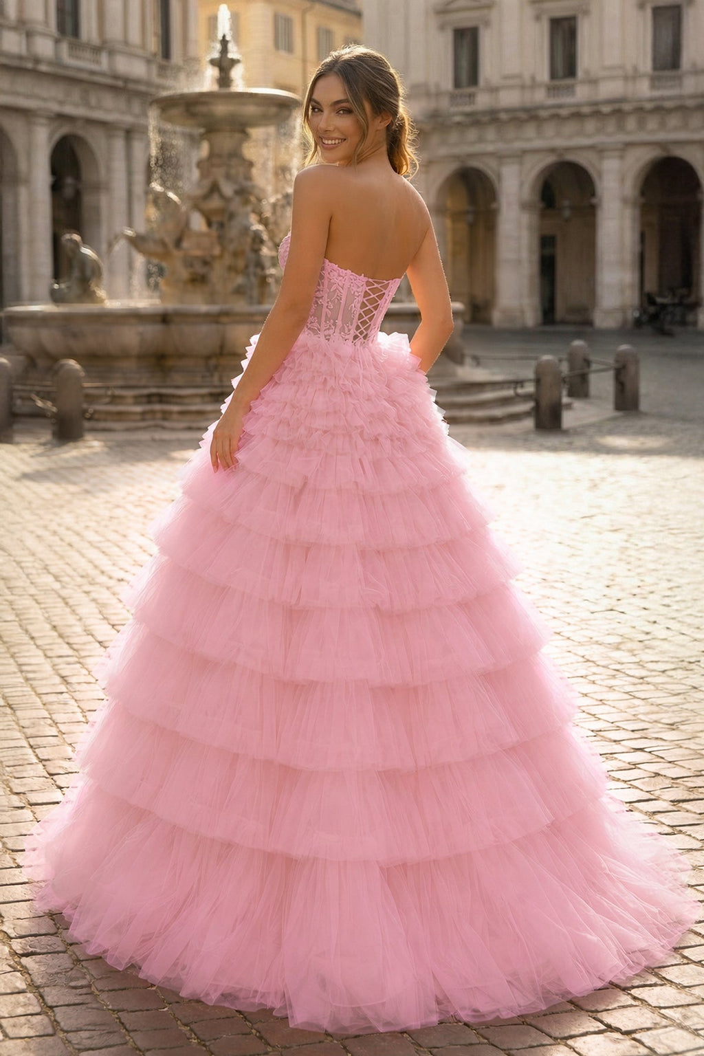 Yellow Sweetheart A Line Tiered Tulle Long Wedding Guest Dress - Curvevia