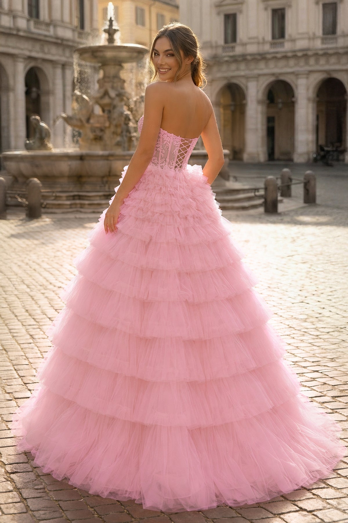 Yellow Sweetheart A Line Tiered Tulle Long Wedding Guest Dress - Curvevia