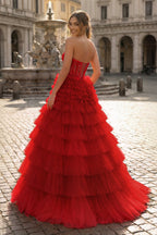 Yellow Sweetheart A Line Tiered Tulle Long Wedding Guest Dress - Curvevia