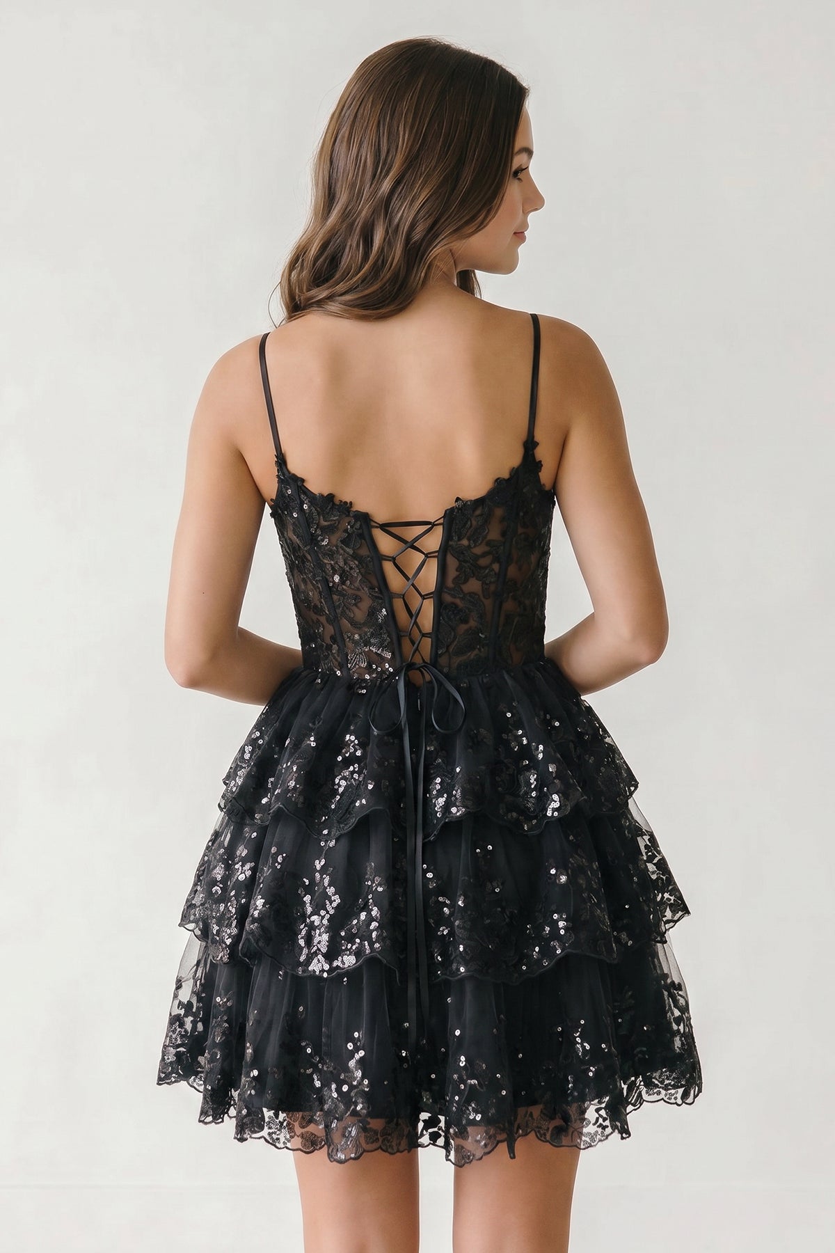 A- Line Sky Blue Sequins Multi-Layers Short Homecoming Dress - Curvevia