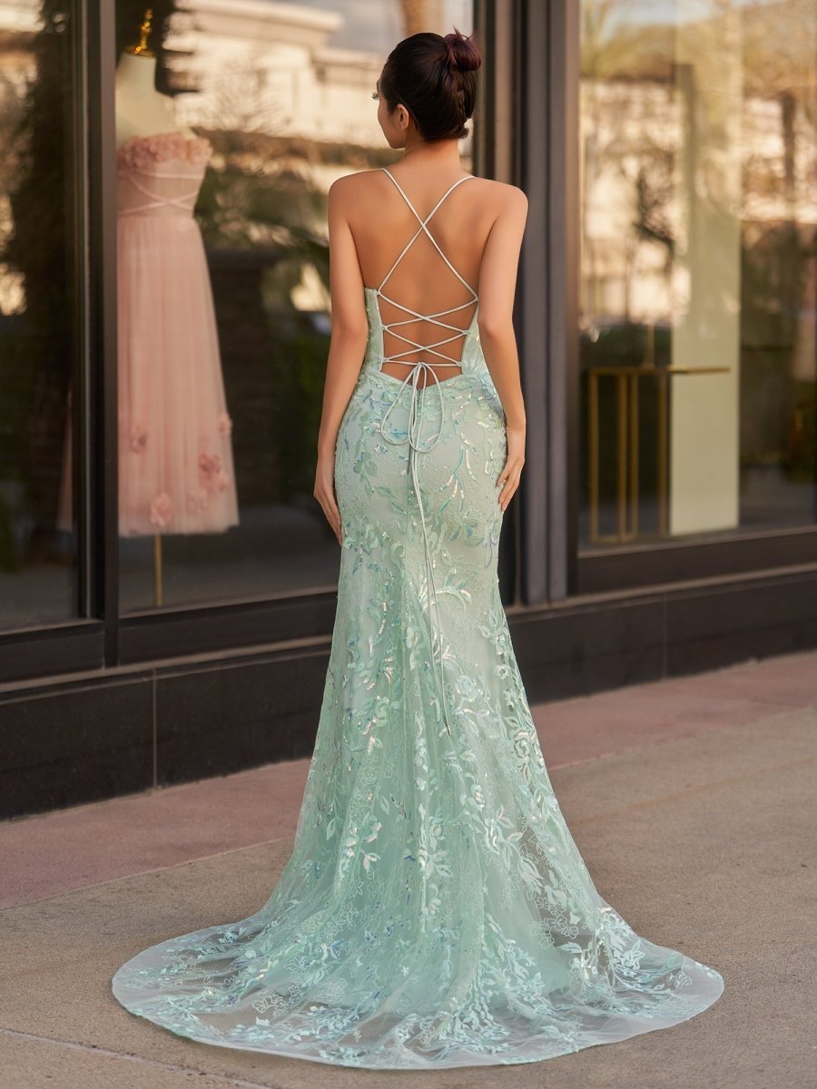 Mermaid Scoop Lace Long Evening Dress - Curvevia