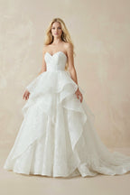 Lace Open Back Sweetheart Cascading Ruffles Sleeveless Bridal Ball Gown - Curvevia