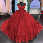 Lace Tulle Sage Applique Off Shoulder Quinceanera Dresses - Curvevia