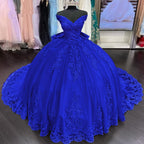 Lace Tulle Sage Applique Off Shoulder Quinceanera Dresses - Curvevia