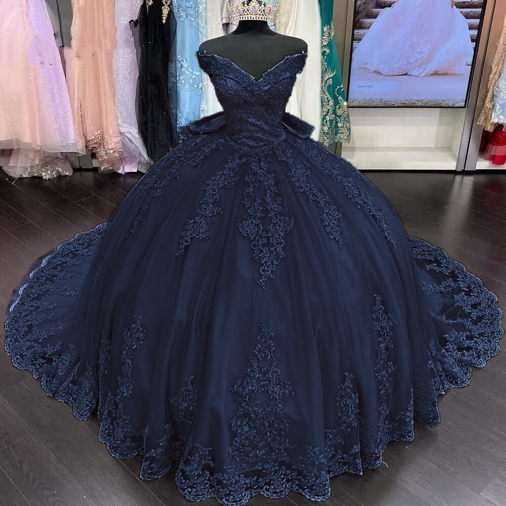 Lace Tulle Sage Applique Off Shoulder Quinceanera Dresses - Curvevia