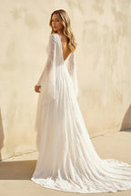Simple Casual Long Sleeves Boho Lace Wedding Dress With Sweep Train - Curvevia