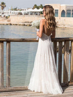 Simple A-Line V Neck Sleeveless Spaghetti Straps Beach Wedding Dresses - Curvevia